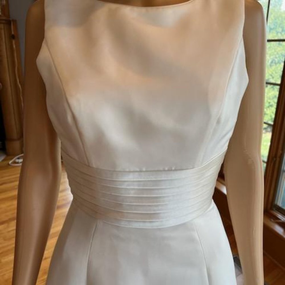 *Mon Cheri Ivory Tan Satin Sleeveless O Back Wedding Dress Bridal Gown Size 8 - Picture 10 of 14